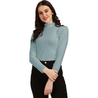 Wedani Women's Casual Solid Top Mock Neck with Regular Puff Long Sleeve Top (Medium, Grey)