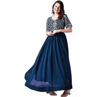 Wedani Georgette Embroidered Long Gown for Women Turquoise