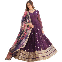 Wedani Faux Georgette Embroidered Sequins Anarkali Kurta Set for Women (in, Alpha, 2XL, Regular, Purple)
