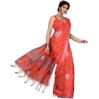Yashika Women's Plain Digital Print Cotton Silk Blend Saree with Silver Weaving Border Tassels-Elegant Ethnic Wear for Festive and Casual Occasions (AZ-YS-P2-TIGER 01 to 06-Parent_Tiger 05-Red)