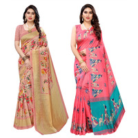Yashika Women's Combo Art Silk Printed Saree With Blouse Piece Pack Of 2(AIR PEACH-MAITHALI PINK)