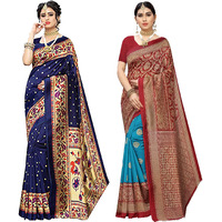 Yashika Women's Combo Art Silk Printed Saree With Blouse Piece Pack Of 10(MATWALI NAVY-METRO RAMA)