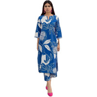 Yashika Women's Floral Regular Kurta Timeless Beauty a Contemporary Twist Radiate Elegance with Our Cotton Blend Printed Kurti Pant Sets (AZ-YS-OG-KS2144-Parent_Blue_L)