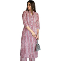 Yashika Floral Regular Kurta Trendy Tradition for Today's Women Stay On-Trend Yet Traditional with Our Cotton Blend Printed Kurti Pant Sets (AZ-YS-OG-KS2147-Parent_Red_S)