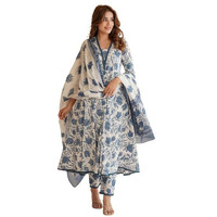 Yashika Floral Regular Printed Cotton Blend A-line Kurta Pant Dupatta Set with Lace-Elegant Ethnic Wear Women-Perfect for Casual and Festive Occasions (AZ-YS-OG-KS2114-Parent_Blue