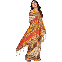 Yashika Women's Printed Kalamkari Art Silk Saree With Tassels and Unstitched Blouse Material (AZ-YS-P2-SOORVI CHIKU YELLOW JHALAR)