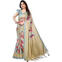 Yashika Women's Printed Kalamkari Art Silk Saree With Tassels and Unstitched Blouse Material (AZ-YS-P1-VAYU LIGHT GREEN JHALAR)
