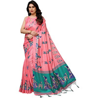 Yashika Women's Printed Kalamkari Art Silk Saree With Tassels and Unstitched Blouse Material (AZ-YS-P1-CHAITHALI PINK JHALAR)