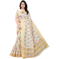 Yashika Women's Woven Cotton Blend Saree With Blouse Piece (KERALA MANSHI_White13)