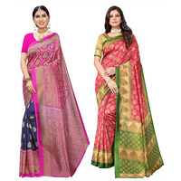 Yashika Women's Combo Art Silk Printed Saree With Blouse Piece Pack Of 2(METRO NAVY-ALIFA PINK)