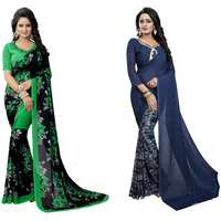 Yashika Women's Jacquard Pure Georgette Saree Combo (Floral Green_Half Ink_Grey)