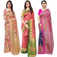 Yashika Women's Combo Art Silk Saree with Blouse Piece-Pack of 3(AIR Peach-ALIFA Pink-Metro Navy) Multicolor-03