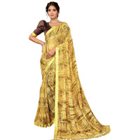 Yashika Women's Weightless Georgette Satin Printed Hot Fix Swarovski Lace with Tassels Unstitched Blouse Material Saree (AZ-YS-P1-REHANA-Parent_Mustard)