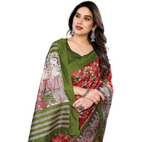Yashika Women's Printed Kalamkari Art Silk Saree With Tassels and Unstitched Blouse Material (AZ-YS-P3-SUBILA RED JHALAR)
