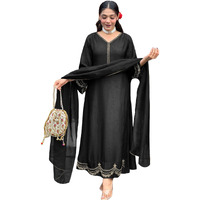 ANNI DESIGNER Women's Rayon Viscose Anarkali Embroidered Kurta with Pant & Dupatta (Ranibai Black_XXL_Black_XX-Large)