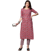 ANNI DESIGNER Women's Cotton Blend Traditional Straight Printed Kurta and Palazzo Set (Janar Red_M_Red_Medium)