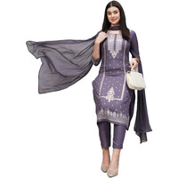 ANNI DESIGNER Women's Cotton Blend Straight Printed Kurta with Pant & Dupatta (Rowan Purple_XXL_Purple_XX-Large)