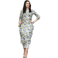 ANNI DESIGNER Women's Cotton Blend Straight Printed Kurta with Pant (Dafiya Green_M_Green_Medium)