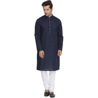 VASTRAMAY Men Blue Cotton Kurta and Pyjama Set (VASMK007NBnPCWH_40)