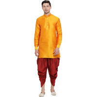 VASTRAMAY Men's Orange Cotton Silk Blend Kurta and Dhoti Pant Set_VASMUK001ORnCDMA_38