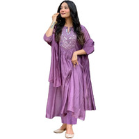 ANNI DESIGNER Women's Rayon Viscose Embroidered A-Line Kurta with Pant & Dupatta (TAKITA Purple_L_Purple_Large)