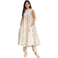 ANNI DESIGNER Women's Rayon Viscose A-Line Printed Kurta with Pant (Balari Cream_S_Cream_Small)