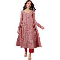 ANNI DESIGNER Women's Rayon Viscose Anarkali Printed Kurta with Pant (GRUSHA RED_XL_Red_X-Large)