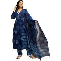 ANNI DESIGNER Women's Rayon Viscose Printed Straight Kurta with Pant & Dupatta (MURGAN Blue_L_Blue_Large)