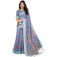 Yashika Women's Digital Print Cotton Silk Blend Saree with Silver Weaving Border and Tassels - Elegant Ethnic Wear for Festive and Casual Occasions (AZ-YS-P1-TIGER13)