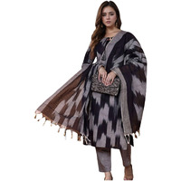 ANNI DESIGNER Women's Rayon Viscose Printed Straight Kurta with Pant & Dupatta (Sonapur Black_L_Black_Large)
