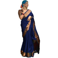 Yashika Women's Banarasi Kanjivaram Cotton Silk Woven Saree with Unstitched Blouse Material (AZ-YS-OG-SUSHANTI NAVY)
