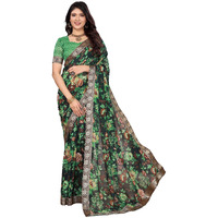 Yashika Women's Georgette Printed Saree With Blouse Material |saree for Women | saree collection 2025 | New Sari | Latest Saree (AZ-YS-P1-SANAM GREEN LACE)