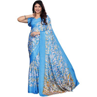 Yashika Women's Tussar Silk Printed Saree With Blouse Material |saree for Women | saree collection 2025 | New Sari | Latest Saree (AZ-YS-P1-HASINA BLUE)