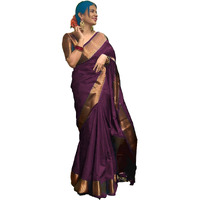 Yashika Women's Banarasi Kanjivaram Cotton Silk Woven Saree with Unstitched Blouse Material (AZ-YS-OG-SUSHANTI PURPLE)