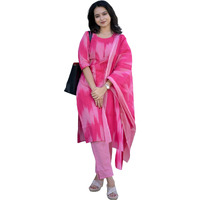 ANNI DESIGNER Women's Rayon Viscose Straight Printed Kurta with Pant & Dupatta (Nahda Pink_S_Pink_Small)