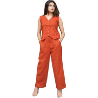 ANNI DESIGNER Women's Rayon Viscose Straight Solid Kurta with Pant (Imperia Orange_S_Orange_Small)