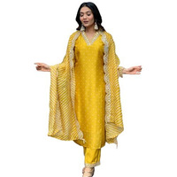 ANNI DESIGNER Women's Rayon Blend Printed Straight Kurta with Pant & Dupatta (June Yellow_XL_Yellow_X-Large)