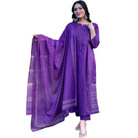 ANNI DESIGNER Women's Rayon Viscose Anarkali Printed Kurta with Pant & Dupatta (Hamlet Begani_S_Begani_Small)