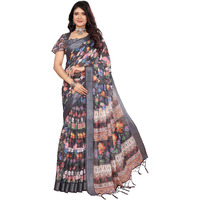 Yashika Women's Digital Print Cotton Silk Blend Saree with Silver Weaving Border and Tassels - Elegant Ethnic Wear for Festive and Casual Occasions (AZ-YS-P1-TIGER16)