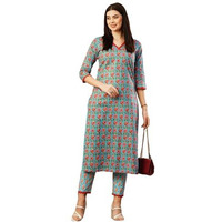 ANNI DESIGNER Women's Cotton Blend Straight Printed Kurta with Pant (Balajyoti Blue-NW_XXL_Blue_XX-Large)