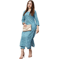 ANNI DESIGNER Women's Cotton Blend Printed Straight Kurta with Pant (Dagi Blue_XXL_Blue_XX-Large)