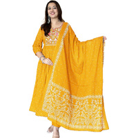 ANNI DESIGNER Women's Rayon Viscose Embroidered Anarkali Kurta with Pant & Dupatta (Kanota Yellow-VKS05_S_Yellow_Small)