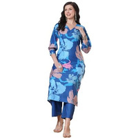 ANNI DESIGNER Women's Rayon Viscose Straight Printed Kurta with Pant (KITIMAT CEROSIN-VKS01_L_Blue_Large)