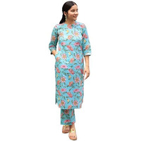 ANNI DESIGNER Women's Cotton Blend Straight Printed Kurta with Pant (NAZUK-RAMA_XXL_Blue_XX-Large)