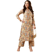 ANNI DESIGNER Women's Cotton Blend Printed Straight Kurta with Palazzo Set (Half Blue_L_Blue_Large)