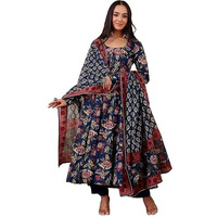ANNI DESIGNER Women's Rayon Viscose Anarkali Printed Kurta with Pant & Dupatta (MINARI Blue_L_Blue_Large)