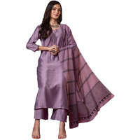 ANNI DESIGNER Women's Rayon Viscose Solid Straight Kurta with Pant & Dupatta (Raja Saab Purple-VKS14_5XL_Purple_XXXXX-Large)