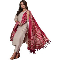 ANNI DESIGNER Women's Cotton Blend Straight Embroidered Kurta with Pant & Dupatta (DD BEIGE-VKS07_XL_Beige_X-Large)