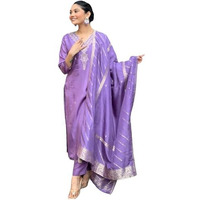 ANNI DESIGNER Women's Rayon Viscose Embroidered Straight Kurta with Pant & Dupatta (PARITOSH Purple_S_Purple_Small)