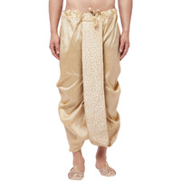 VASTRAMAY Men's Gold Silk Blend Embroidered Dhoti_VASMDT011GO_F